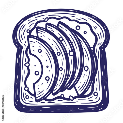 Vintage style illustration of a slice of bread with cheese slices on top  a simple yet appetizing food image