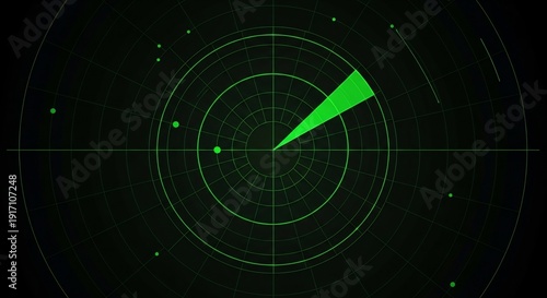 Green Radar Screen Displaying Targets and Scanning Sweep in Dark Environment.