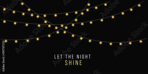 Glowing string lights on a dark background with inspirational quote