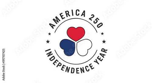 America 250 Independence Year logo, patriotic symbol with heart and stars, vector illustration