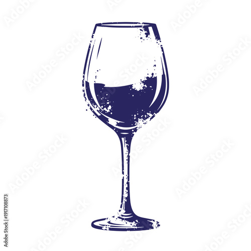 Grunge texture blue wine glass on white background with grunge effect  empty wineglass with stem Vintage Style