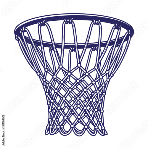 A blue basketball hoop net with a metal rim and netting used for scoring in basketball games  sports equipment