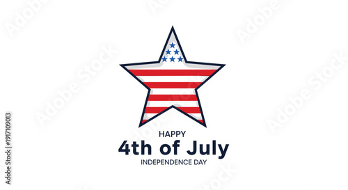 Patriotic star icon with 4th of July text, Independence Day symbol. Vector illustration of American flag star with holiday greeting. Created in flat style with red, white, and blue colors.