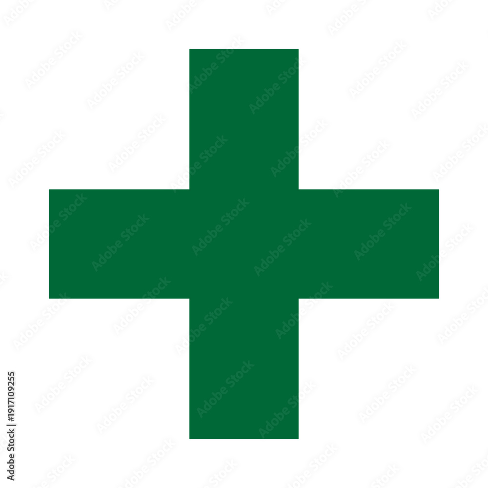 Fototapeta premium Green Plus Icon. Green Cross Sign, Plus Symbol Medical Logo Icon.