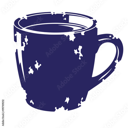 Grunge texture Distressed navy blue coffee mug with handle on right side  grungy texture Vintage Style