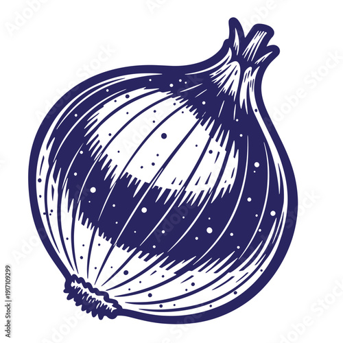 Grunge texture Drawing of a large purple onion with lines and dots on white background  a simple illustration of a bulb vegetable Vintage Style