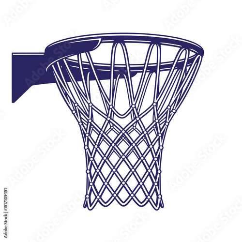 Basketball hoop with net and backboard in dark blue on white background