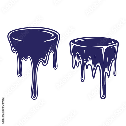 Blue melted chocolate drops on white background  dripping liquid shapes