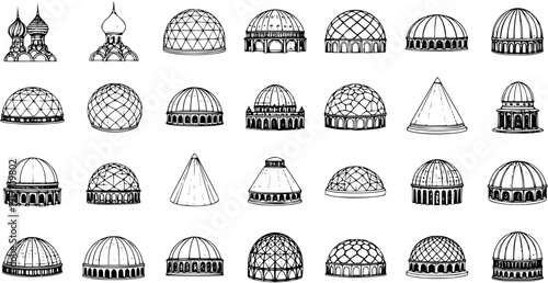 Detailed Hand-Drawn Sketch Collection of Various Architectural Domes and Cupolas