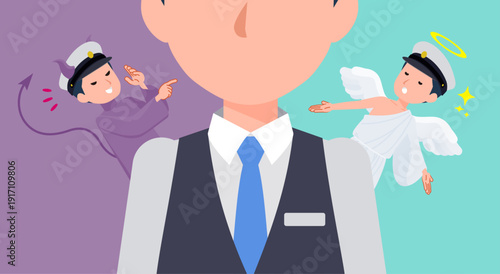 天使と悪魔の間で葛藤する運転手男性のセット