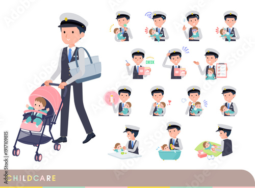 赤ちゃんのお世話をする運転手男性のセット