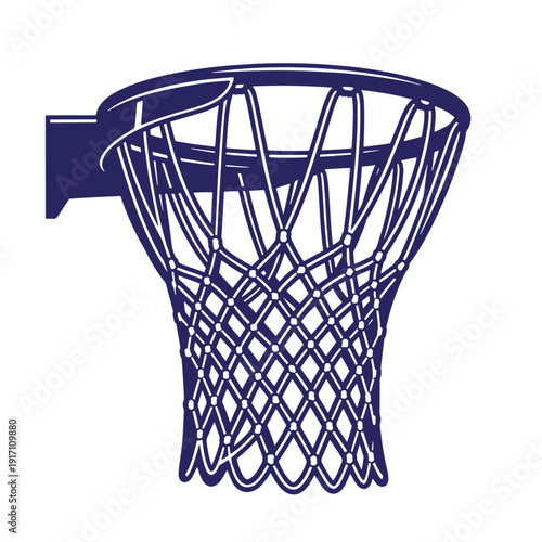 Dark blue basketball hoop with net on white background  sports equipment