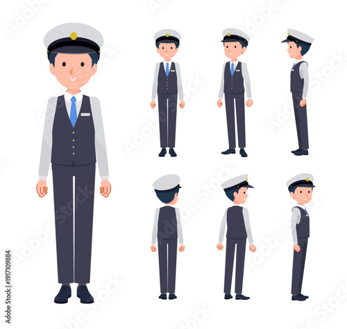 立っている運転手男性のセット