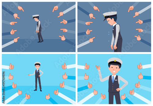 評価をうける運転手男性のセット