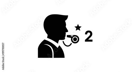 Man Blowing Whistle With Star Above.