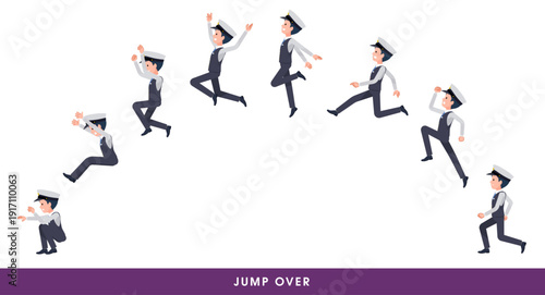 大きく飛び越える運転手男性のセット