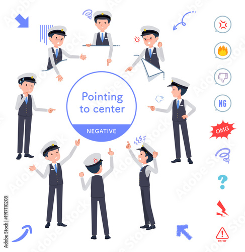 色々な方向を指差す運転手男性のセット