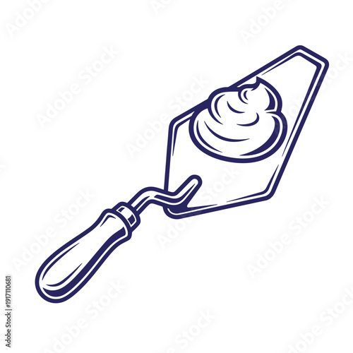 Illustration of a putty knife with a dollop of white plaster on the blade for applying and spreading materials