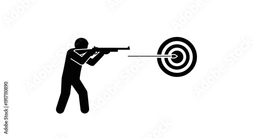 Man aiming rifle at target bullseye.