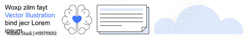 Artificial intelligence, cloud computing, medical data exchange, digital transformation, technology, human-centered innovation. Brain with heart, document and cloud. Artificial intelligence