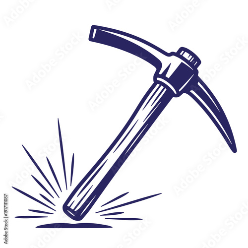 pickaxe striking the ground with sparks flying out  mining tool