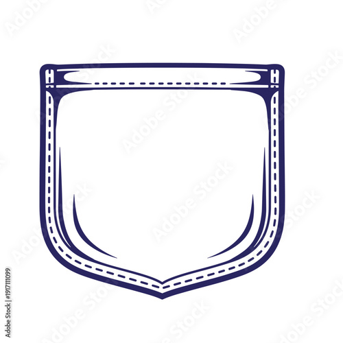pocket icon with stitching and dashed lines on white background