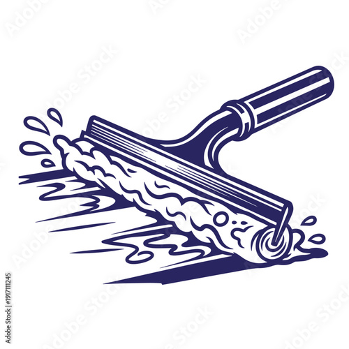 squeegee cleaning tool with water drops on white surface