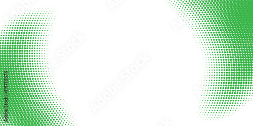 Green halftone dots abstract background, modern gradient circle pattern on white, dynamic wave texture with copy space, digital technology style vector illustration
