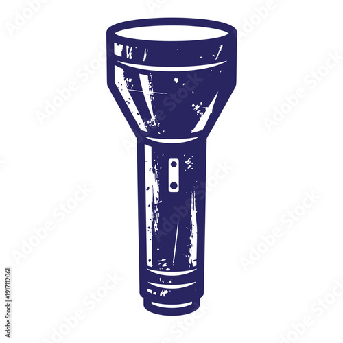 Grunge texture A dark blue flashlight with white accents and a grungy texture on a white background Vintage Style