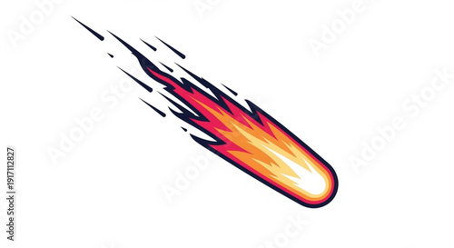 A vibrant vector graphic illustration of a comet streaking across the sky with a bright tail of flames