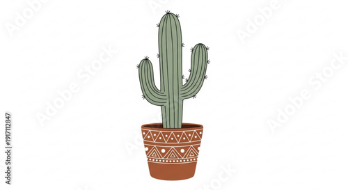 A vector graphic illustration of a cactus in a decorative pot