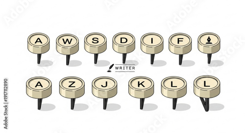 A vector graphic illustration of typewriter keys with letters on a white background