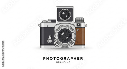 A minimalist vector graphic illustration of a camera for photographer branding and identity design