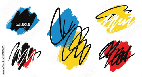 A set of colorful brush stroke signatures with unique designs and text