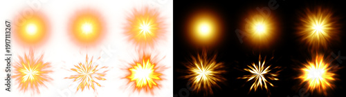 Vibrant orange firework bursts with radiant light, in a dynamic illustration