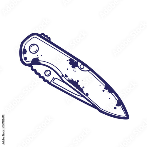 Grunge texture Drawing of a pocket knife with a grunge effect on white background  illustration of a folding blade knife Vintage Style