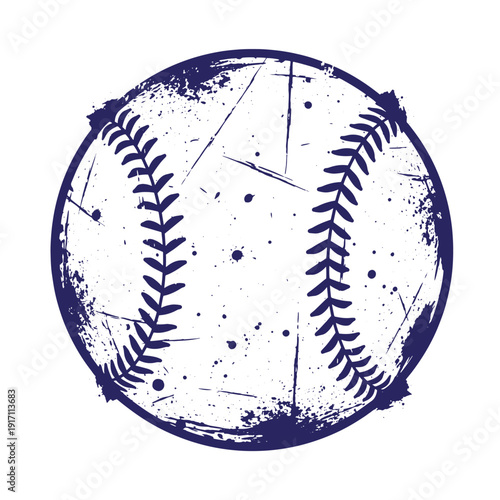 Grunge texture Grunge style baseball with dark blue stitching and splatters on white Vintage Style