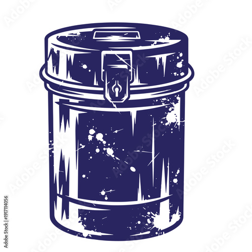 Grunge texture Grungy blue metal trash can with paint splatters on white background  urban waste container Vintage Style