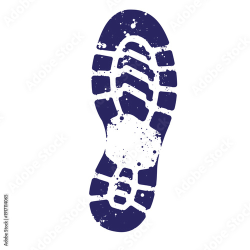 Grunge texture Grungy blue shoe sole print with white splatters on clean white surface  footstep mark with rugged texture Vintage Style