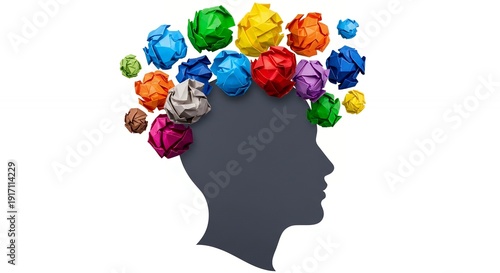 Wallpaper Mural A silhouette of a head filled with multicolored crumpled paper balls Torontodigital.ca