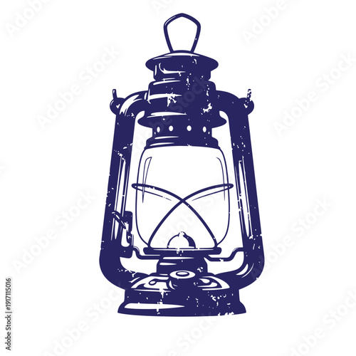 Grunge texture Vintage blue lantern with glass panel and handle on white background  old fashioned lighting fixture Vintage Style