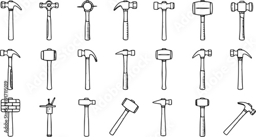 Assorted Hammer Collection: Hand-Drawn Style, Black and White Line Art