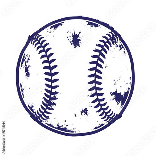 Grunge texture Vintage grungy baseball with dark blue stitching and worn texture on white surface Vintage Style
