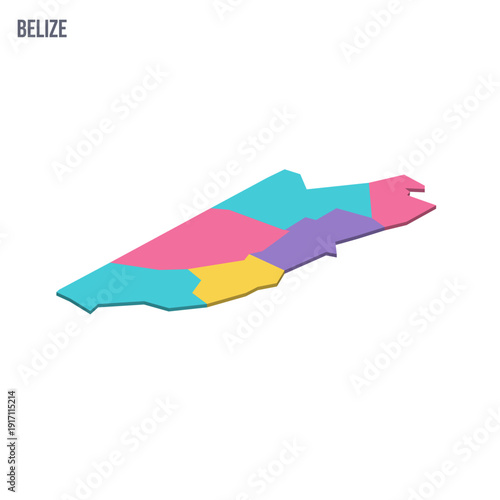 Belize political map of administrative divisions - districts. Colorful isometric blank vector map.