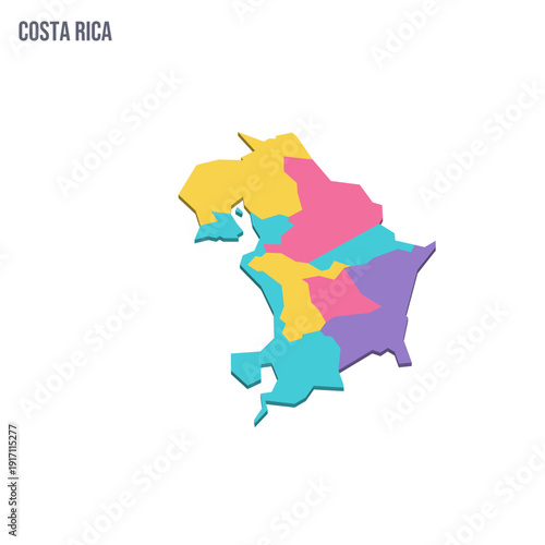 Costa Rica political map of administrative divisions - provinces. Colorful isometric blank vector map.