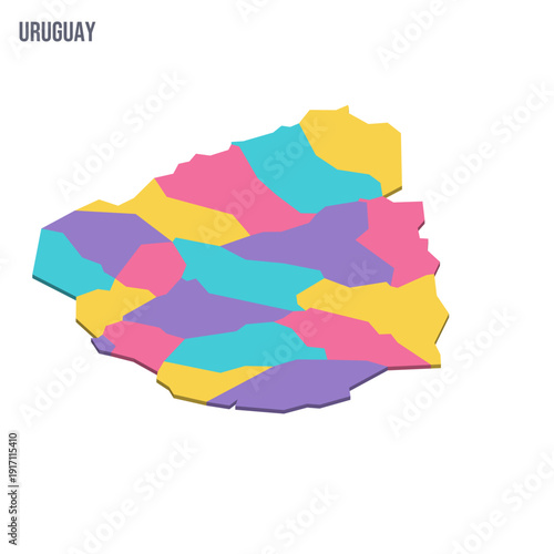 Uruguay political map of administrative divisions - departments. Colorful isometric blank vector map.