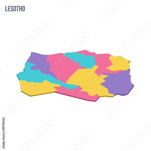 Lesotho political map of administrative divisions - districts. Colorful isometric blank vector map.