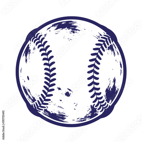 Grunge texture Vintage style baseball with navy blue stitching and worn texture on white background  sports equipment Vintage Style