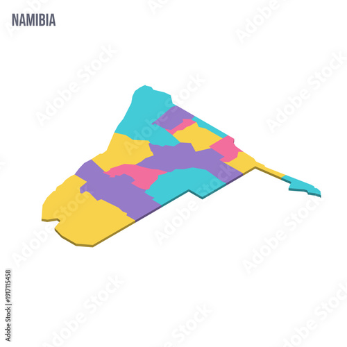 Namibia political map of administrative divisions - regions. Colorful isometric blank vector map.