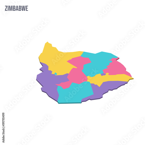 Zimbabwe political map of administrative divisions - provinces. Colorful isometric blank vector map.